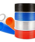 Variety of colored tubing rolls including black, blue, red, and orange, showcasing 6Mm Blue Polyurethane Air Hose Tube Flexible Pneumatic Compressor Tubing Heavy Duty.