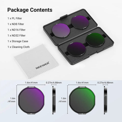 Insta360 Ace Pro 2 US Version Octagonal Lens Filter Set With ND8 ND16 ND32 And PL Polarizer in case with cleaning cloth