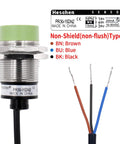M30 Inductive Proximity Sensor Switch 15mm Sensing Distance, DC 12 To 24V, 3-Wire NPN Normally Closed, Cylindrical Detector PR30-15DN2, Non Shield Mount, CE Certified, Plug And Play Industrial Automation Sensor For Easy Setup. cylindrical metal sensor with three-wire lead