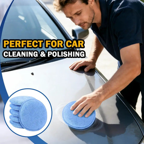 Person using Six Pack 5 Inch Car Wax Applicator Pads, Round Foam And Microfiber Buffing Pads For Detailing And Fine Polishing