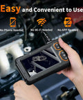 Hands holding 4.3-inch endoscope camera with 1080P HD display showing internal view, labeled 'Easy and Convenient to Use.'