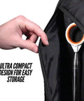 Jawz Golf Ball Retriever With 14 Foot Length And 18 Foot Reach, One Piece Head, Rubberized Grip shown inside bag