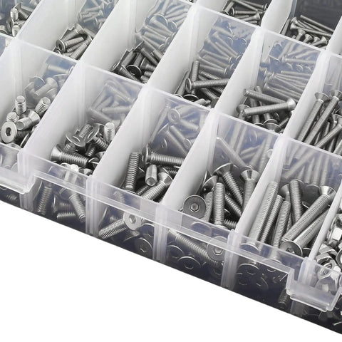 1080 Pcs M3 Screw Set with Stainless Steel Hex Flat Head Countersunk Screws Nuts and Washers in M3 Lengths from 6 mm to 50 mm