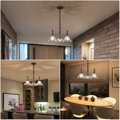 3 Light Modern Pendant Chandelier Ceiling Lamp With Glass Shade for Dining Room Kitchen Entryway, brass finish