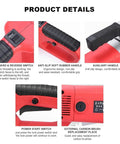 Product details for Tough As Nails Electric Pipe Cutter And Threader with 2300 Watt Motor, showcasing features like power switch and rubber handle.
