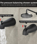Black Dual Function Shower Faucet Set With Tub Spout And Valve Included 8 Inch Rain Shower Head Rainfall System Wall Mounted