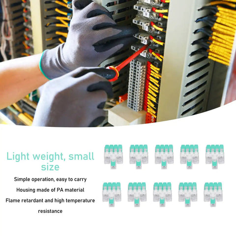 Installation of Ten Pack Lever Wire Connectors One In Four Out Copper Quick Push In Electrical Connectors in a control panel