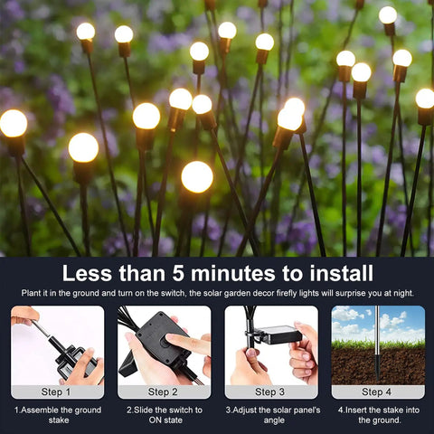 Solar Powered Firefly String Lights Outdoor Waterproof 3000K Warm White 2 Pack With Six Matte Globe LEDs Swaying In The Breeze To Create A Romantic Cozy Vibe In Your Yard Garden Patio Pathway Decor