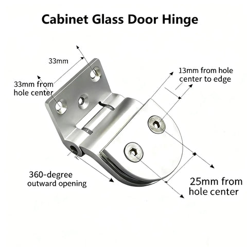 Built Tough Glass Door Hinge For 4 To 7mm Glass, Zinc Alloy Stainless Steel Construction, Heavy Duty Support For Wine Cabinets And Sauna Rooms, Easy Install, Durable Pearl Finish, 2 Pack; cabinet hinge diagram with 33mm and 25mm measurements
