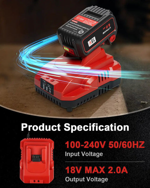 Two Pack 18V 6000mAh Replacement Battery For Milwaukee M18 Tools Long Lasting High Capacity Battery Pack With One Multi Voltage Charger Included Red Power Up For Busy Jobs