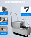 Straight Heavy Duty Commercial Mobile Fryer Filter Machine With 14 Gallon Tank And Smooth 550 Watt Pump displayed with details.