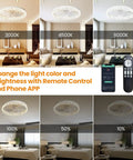 Dope 20 Inch Remote Flush Mount Bladeless Ceiling Fan With Dimmable Lights For Living Room, Reversible Motor, White Finish, Energy Efficient Cooling And Quiet Operation in various light settings