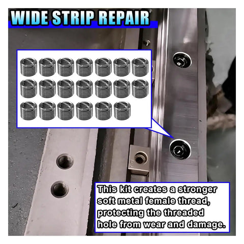 Complete M6 X 1.0 Thread Repair Kit With Helicoil Inserts, showing stainless steel inserts and repair in auto and machinery use.