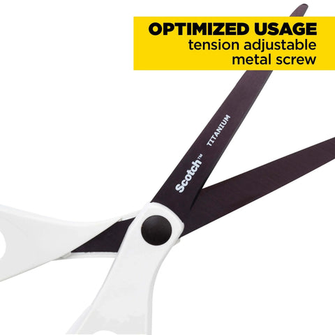 Precision Ultra Edge 8 Inch Non-Stick Scissors showing titanium-fused blades and tension adjustable metal screw.