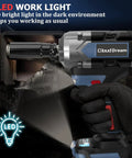 Husky 1/2 Inch Cordless Impact Wrench With Brushless Motor For 740 Ft-Lbs High Torque Power, featuring LED work light for visibility.
