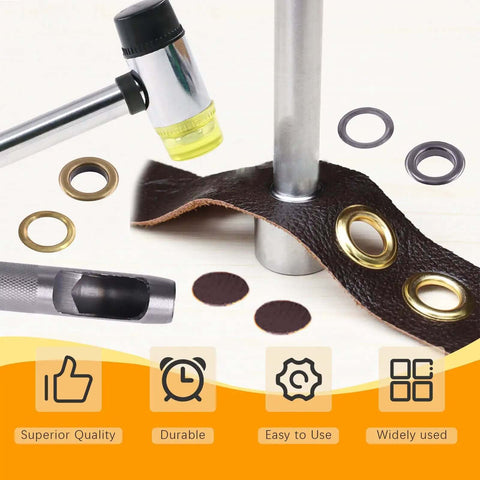 200 Piece Thickened Grommet Eyelets Kit 5/16 Inch With 4 Piece Installing Tool And Washers in use on leather