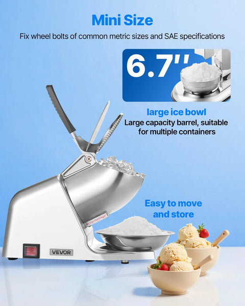 Workhorse Ice Shaver Machine For Home And Commercial Use, 286 Lbs Per Hour, 300W 2000RPM Stainless Steel 4 Blade Ice Crusher displayed