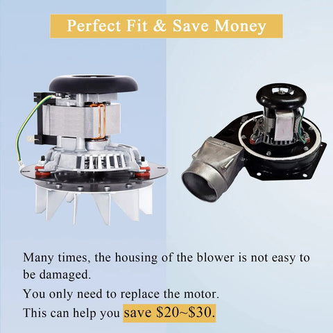 Exhaust Blower Motor Replacement 80602 Fits Vogelzang VG5790 VG5770 Ashley AP5660 Pellet Stove Side and Angle View