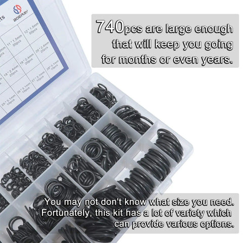 740 Piece Universal O Rings Set In 24 Sizes With 4 Tools For Faucet Plumbing Automotive Repair Nitrile Rubber O Ring Kit in open case