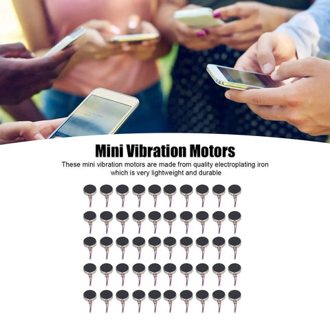 50Pcs Mini Flat Vibration Motors 3V 10x2.7mm Micro Vibrating Motors for Smartphones, illustration with devices