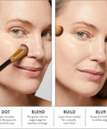 Model using Angled Precision Concealer Brush For Liquid And Cream Concealer Cruelty Free Makeup Tool Built For Undereye And Nose Contours