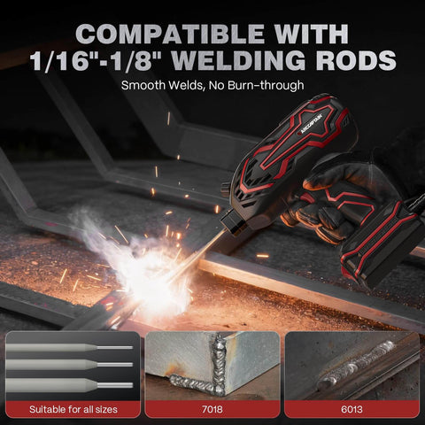 140A Handheld Welder With LED Display Portable 110V Arc Welder Hot Start Arc Force Anti Stick IGBT Welding Machine in use