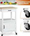 Smooth Rolling Kitchen Island Cart With Heavy Duty Casters And Solid Wood Top, lockable wheels, white mobile coffee bar.