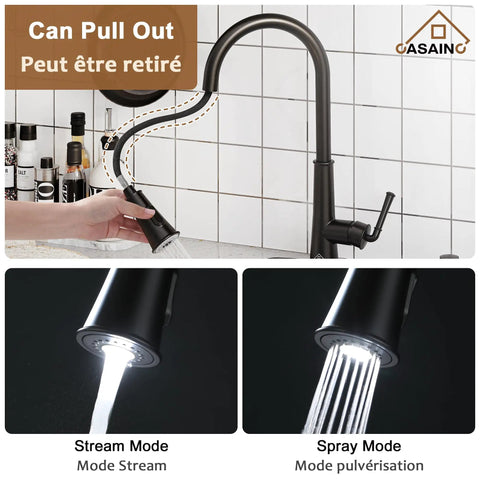 Matte Black No Touch Kitchen Faucet With Pull Down Sprayer And LED Indicator, 360 Degree Swivel Spout, 1.8 GPM, Lead Free Copper