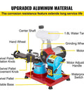 Built Like A Tank 370W Blade Sharpener With Wet Cooling Chamber For Circular And Carbide Edges labeled image with components.
