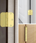 Heavy Duty 3.5 Inch Brass Door Hinges With Brushed Golden Finish And Set Of Three Solid Interior Exterior Hardware Pieces Delivering Buttery Smooth Swing Plus Knockout Style For Any Real Deal Home Upgrade Job Today displayed on different doors.