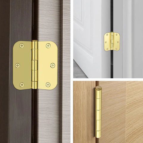 Heavy Duty 3.5 Inch Brass Door Hinges With Brushed Golden Finish And Set Of Three Solid Interior Exterior Hardware Pieces Delivering Buttery Smooth Swing Plus Knockout Style For Any Real Deal Home Upgrade Job Today displayed on different doors.