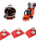 Diamond Grinding Pads Set 30 Grit Trapezoid Concrete Floor Grinder Discs With Two Cylindrical Teeth For Granite, Stone, Terrazzo Polishing And Smooth Finishes with red pads on a concrete grinder