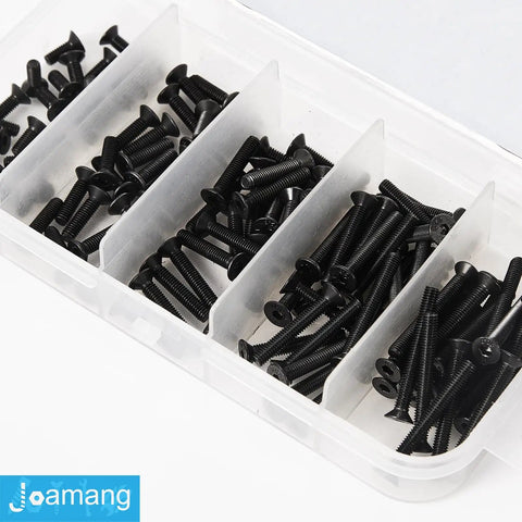Beefy M3 Flat Head Hex Socket Screws Kit 125 Pieces Black Oxide 10.9 Grade Alloy Steel Fully Threaded Countersunk Bolts