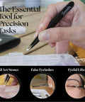 Person using Stainless Steel Precision Tweezer Set With Mirror Case Four Piece Kit Includes Classic, Slanted, And Pointed Tips