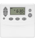 Front view of Heavy Duty Programmable Plug In Digital Astronomic Timer For Lights And Electrical Outlets With Random And Daylight Saving Scheduling Two Pack White showing display and buttons