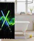 Lightsaber Shower Curtain Neon Glow Lightning Theme For Video Game Fans Kids Teens Waterproof Polyester Curtain 72x72 With 12 Hooks Cool Black Decor Ready installed in bathroom