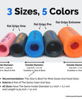 Grip Trainer And Arm Builder With Thick Two And A Quarter Inch Grips For Barbell Dumbbell Handles And Pull Up Bars displayed in 3 sizes