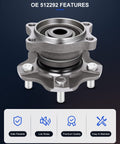 Close-up front view of rear wheel bearing hub assembly set of two for Nissan Altima Maxima Quest 2002 2009 5 lug 4 wheel ABS.