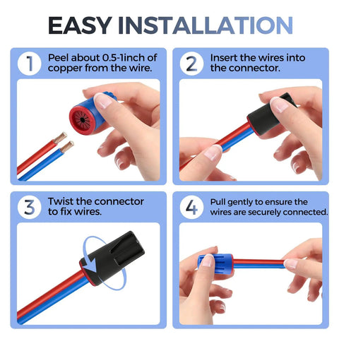 Step-by-step guide on using the 40 Piece Waterproof Wire Connectors Set for 12 to 22 AWG IP65 Twist Nuts in outdoor installations