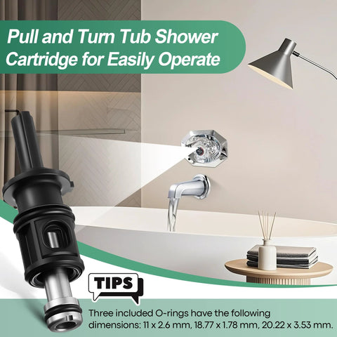 Dreyoo 1-pack pull-and-turn tub/shower cartridge, black plastic body with metal stem, replacement part