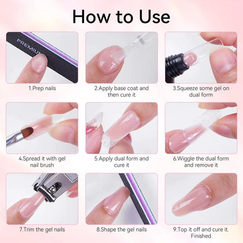 Step-by-step guide using Six Neutral Colors Hema Free Poly Nail Gel Kit For Extension Nails Long Lasting Builder Gel Set with pink shade