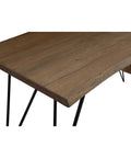 Close-up of Top Shelf Solid Acacia Standing Desk With Smart Storage For Home Office Or Craft Corner featuring solid wood top and iron hairpin legs.