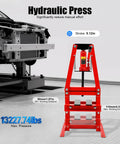 Rock Solid 6 Ton Hydraulic Press Built Tough For Bearing Bushing Swaps And Real Shop Work With Adjustable Carbon Steel Frame in red.