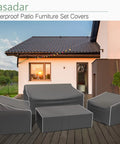 Heavy Duty 500D Waterproof Outdoor Furniture Cover Set For Patio Loveseat Armchair And Coffee Table Grey on deck