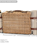 Wicker Picnic Basket Set For Two With Insulated Cooler, detachable table lid, blanket, and full tableware visible from side.
