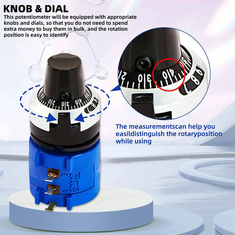 3590S-2-501L 500 Ohm 10-Turn Rotary Wire-Wound Precision Potentiometer with Counting Dial Knob, 22x38mm Size