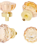 Crystal Glass Cabinet Knobs 10 Pack, 1.4 Inch Diameter With Brushed Gold Base, champagne crystal drawer knobs, flower design