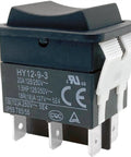 Close-up of a Beefy Rocker Switch 6 Pin DPDT ON Off On Momentary 20A 125 or 250V IP55 Waterproof with labeling visible.