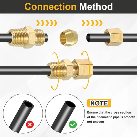 Brass pipe fitting set, 2 pcs, 3/16 in OD to 1/8 in NPT male compression union, straight coupling for 3/16 in pipe