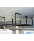 Overhead Garage Storage Rack With Oversized 8 Foot By 4 Foot Platform And Adjustable Height From 23 To 37 Inches For Heavy Duty Garage Organization And 750 Pound Weight Capacity Keeps Your Floor Clear installed on ceiling.